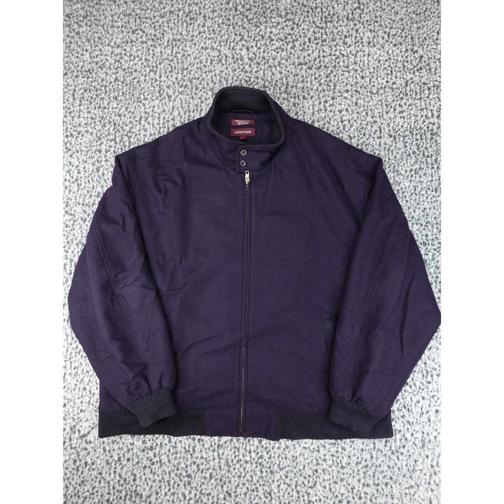 Nordstrom Harrington Jacket Mens XL Purple Wool Viscose Blend Mock Neck Zip Up